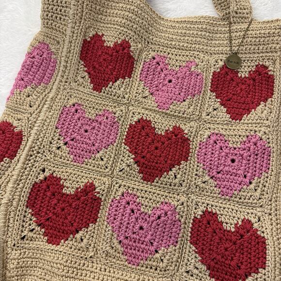 The Sak Lanie Market Tote Bamboo Heart NWOT Beach Red Pink Woven - Picture 2 of 9